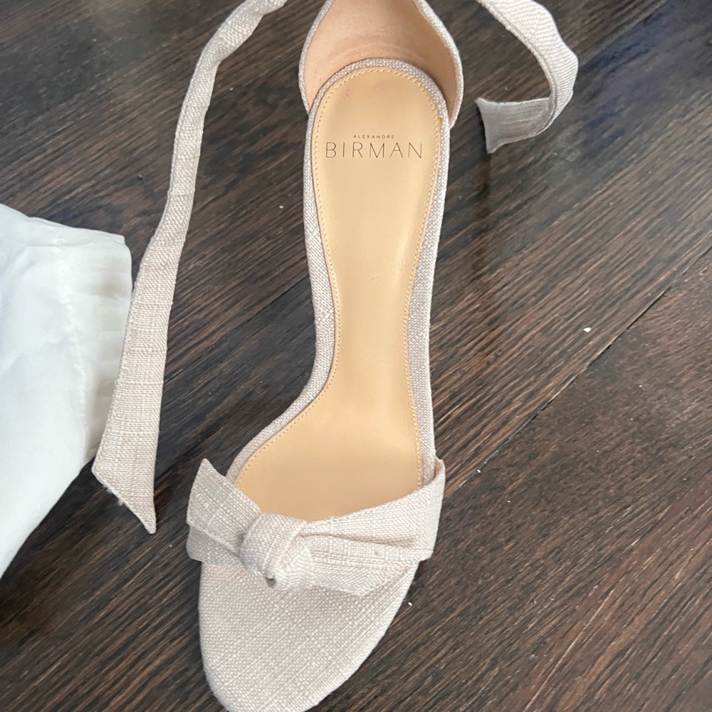 FLASH SALE⚡️Alexandre Birman CLARITA🌸Light Beige Linen Bow-Knotted Ankle Tie - Picture 5 of 6